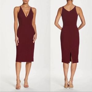 Dress the Population Lyla Plunging Sleeveless Fitted Midi Garnet Sheath Dress